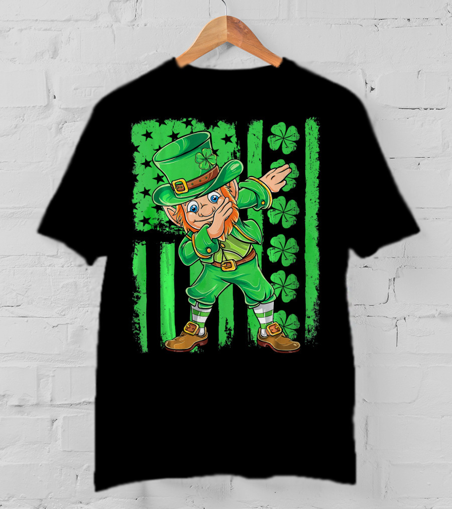 St Patricks Day Leprechaun Dab Shamrock Flag T-Shirt