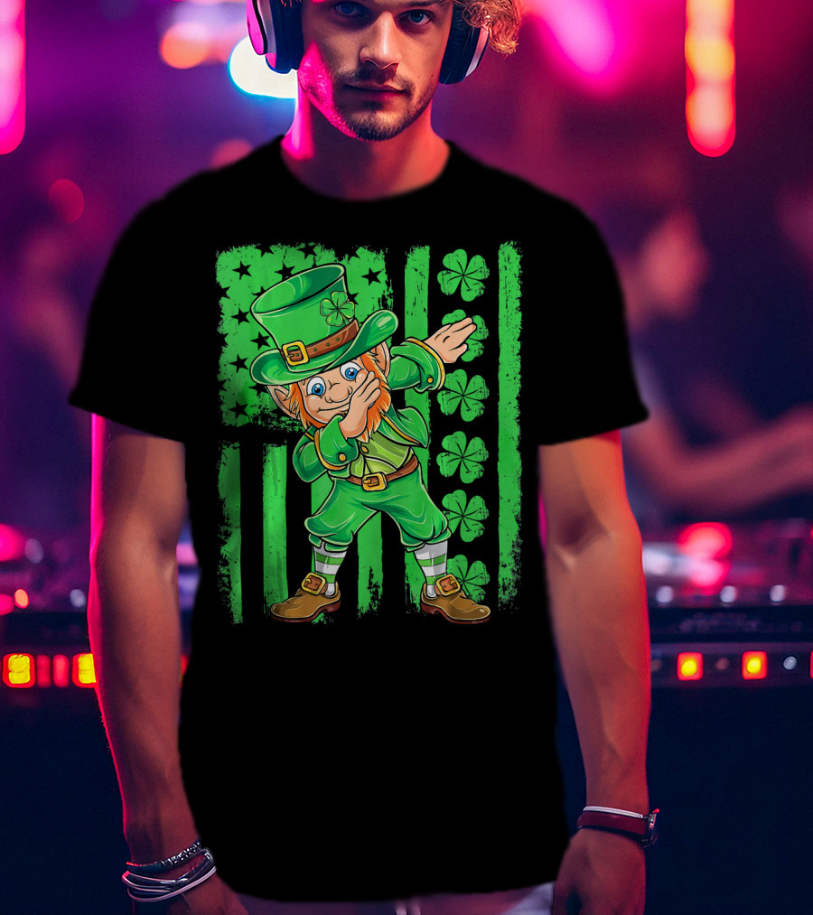 St Patricks Day Leprechaun Dab Shamrock Flag T-Shirt