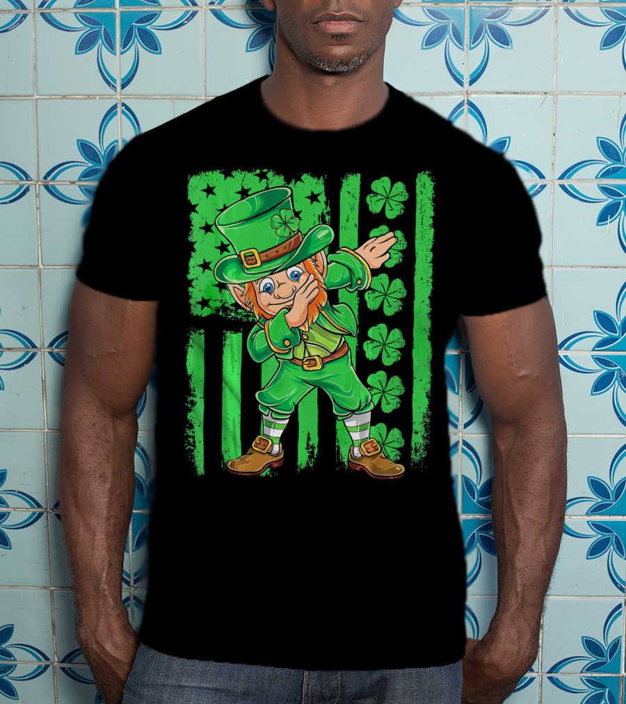 St Patricks Day Leprechaun Dab Shamrock Flag T-Shirt