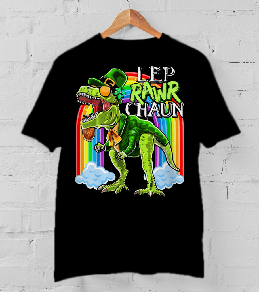 Leprawrchaun St. Patrick Day Rex Rainbow Dinosaur T-Shirt