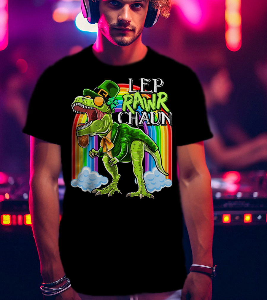 Leprawrchaun St. Patrick Day Rex Rainbow Dinosaur T-Shirt