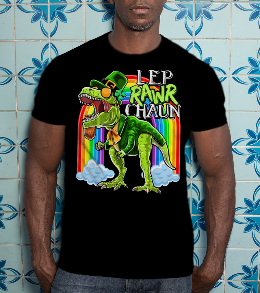 Leprawrchaun St. Patrick Day Rex Rainbow Dinosaur T-Shirt