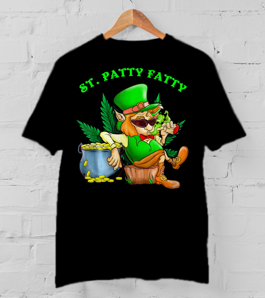 St. Patty Fatty Cool St. Patrick's Weed Smoking Leprechaun T-Shirt