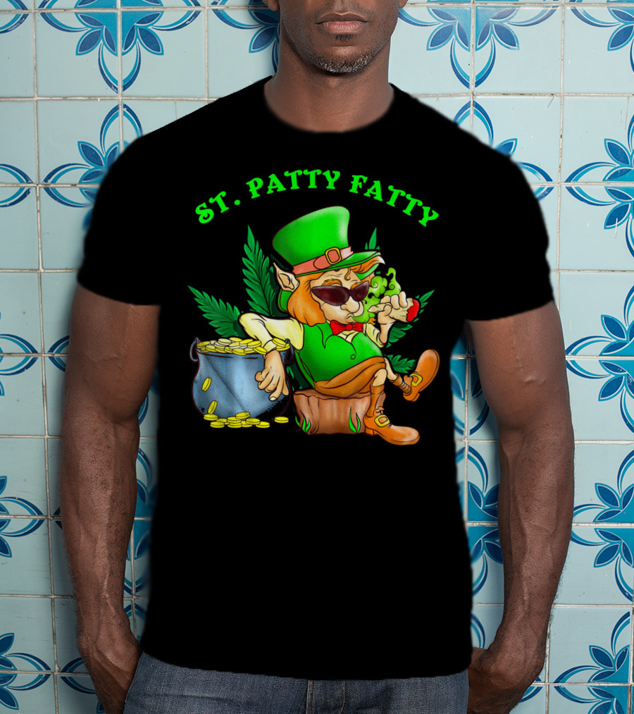 St. Patty Fatty Cool St. Patrick's Weed Smoking Leprechaun T-Shirt