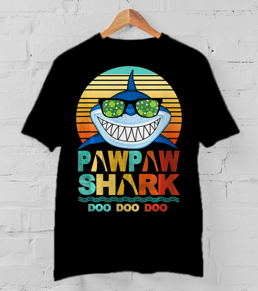 Pawpaw Shark Doo Doo Doo Sunglasses Retro Sunburst T-Shirt