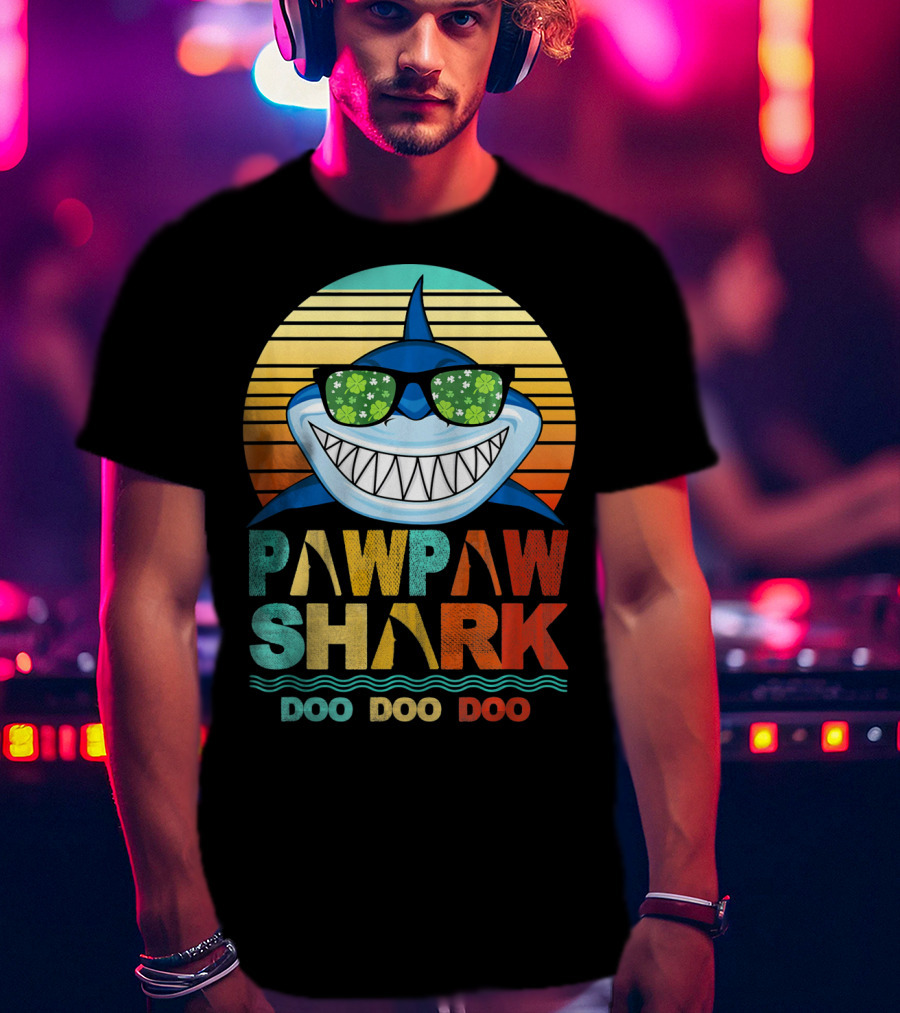 Pawpaw Shark Doo Doo Doo Sunglasses Retro Sunburst T-Shirt