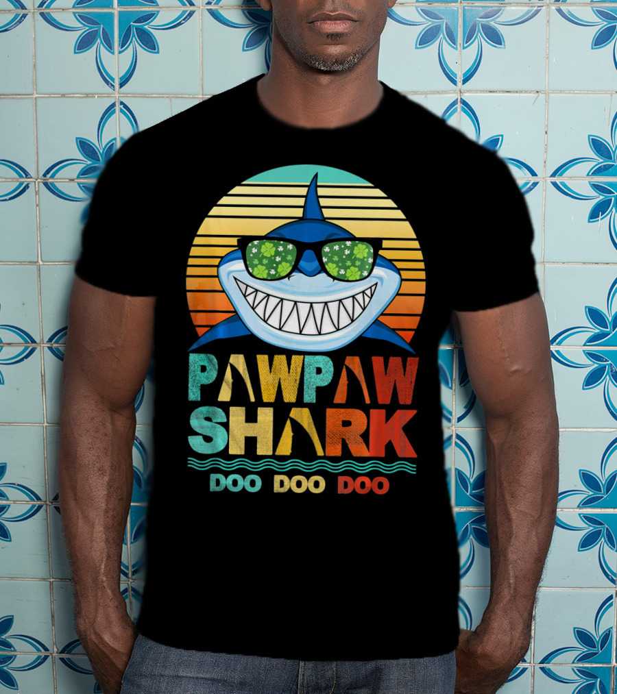 Pawpaw Shark Doo Doo Doo Sunglasses Retro Sunburst T-Shirt