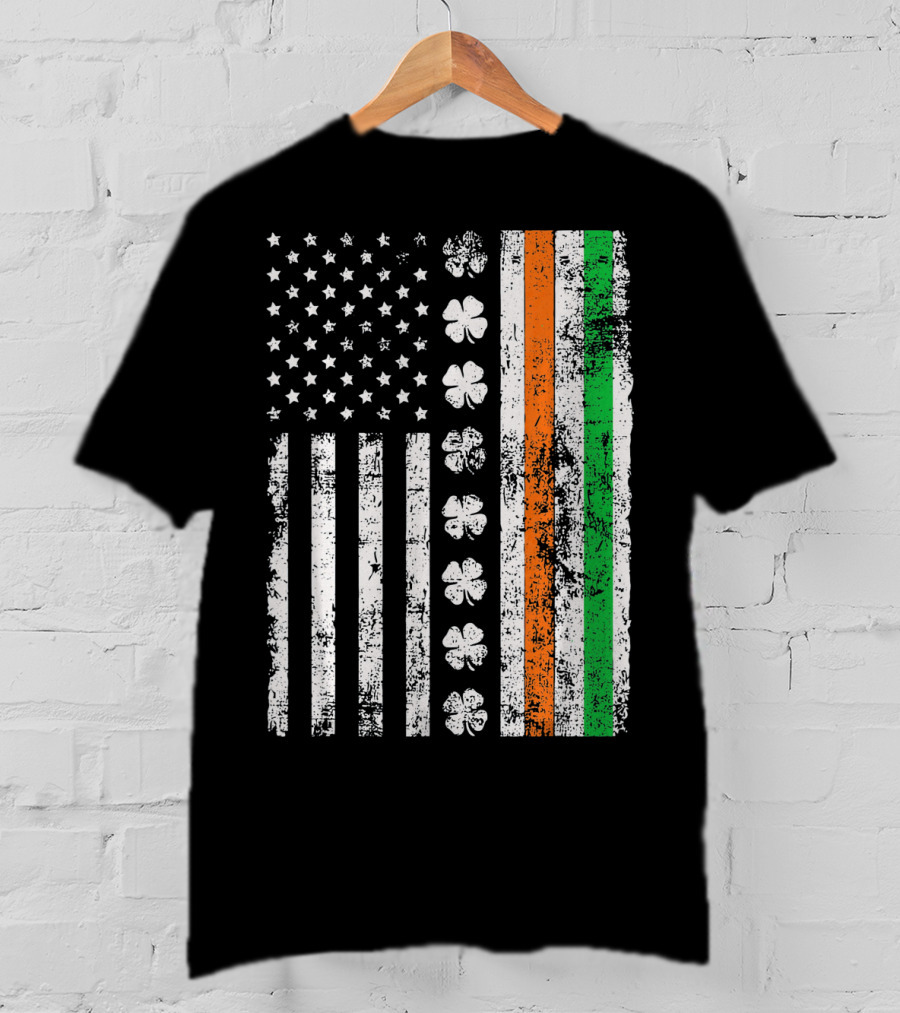 Irish American Flag Shamrock St Patricks Holiday T-Shirt