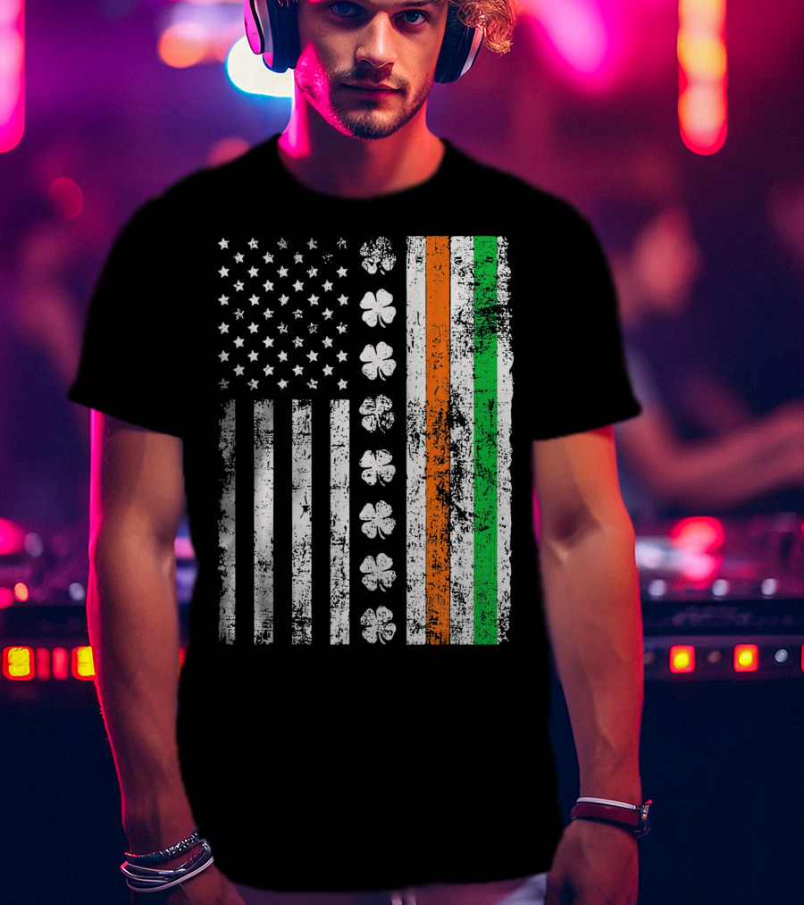 Irish American Flag Shamrock St Patricks Holiday T-Shirt