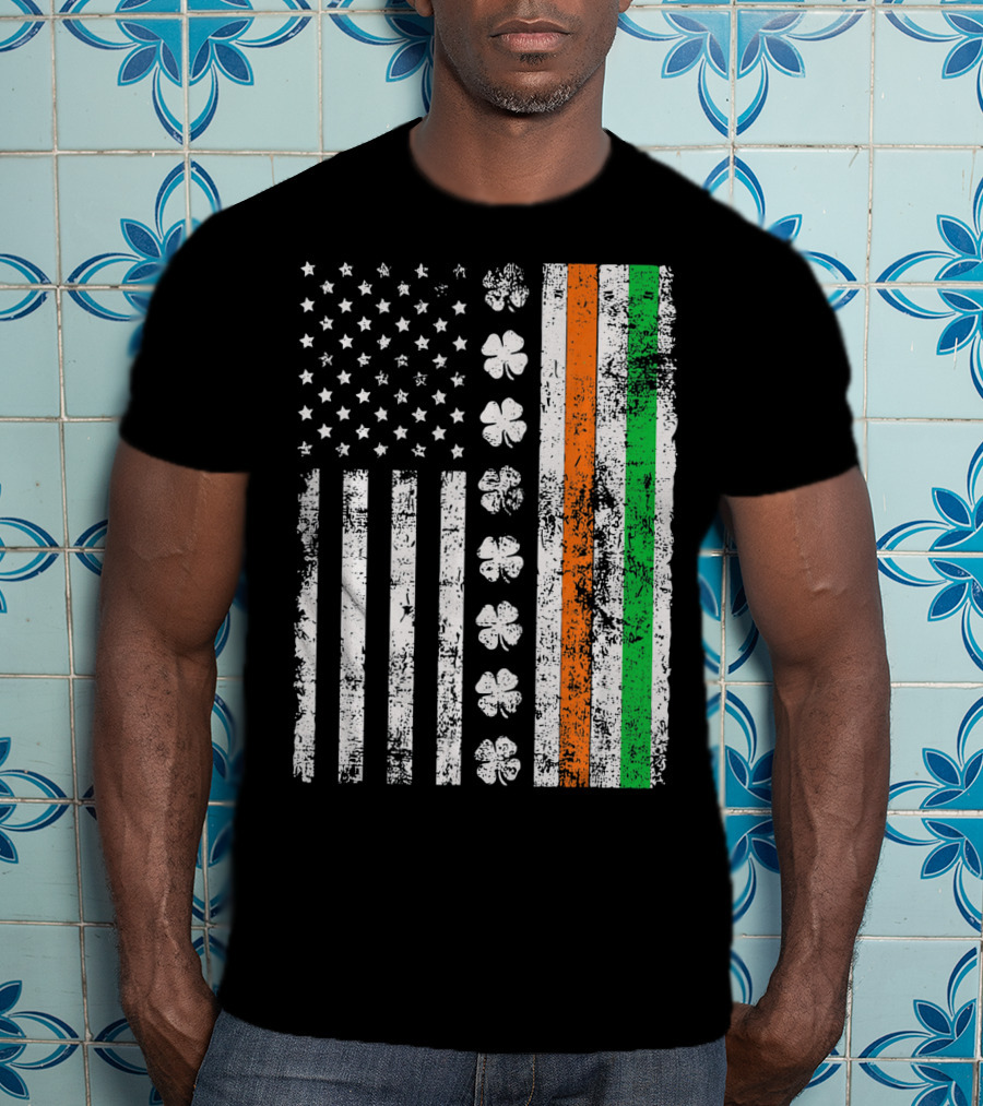Irish American Flag Shamrock St Patricks Holiday T-Shirt