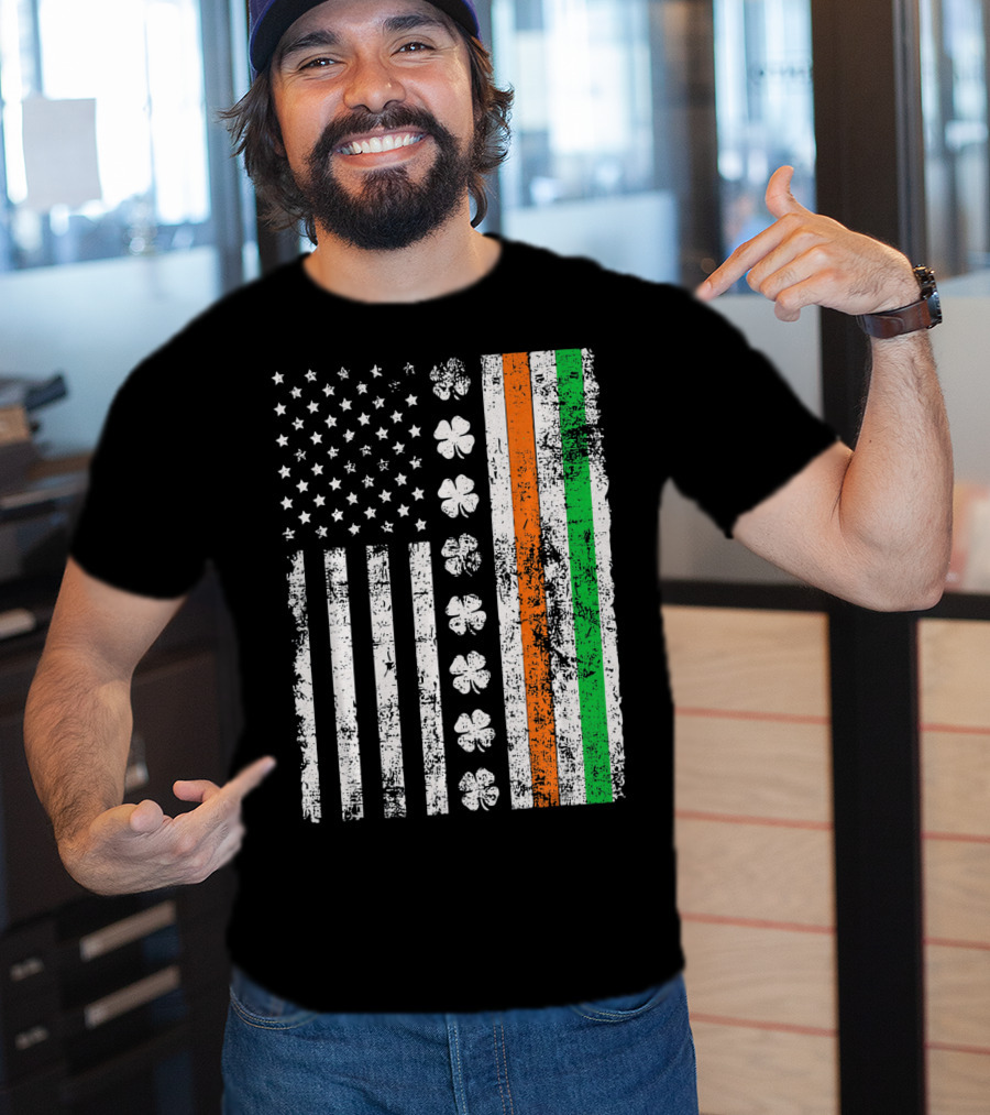 Irish American Flag Shamrock St Patricks Holiday T-Shirt