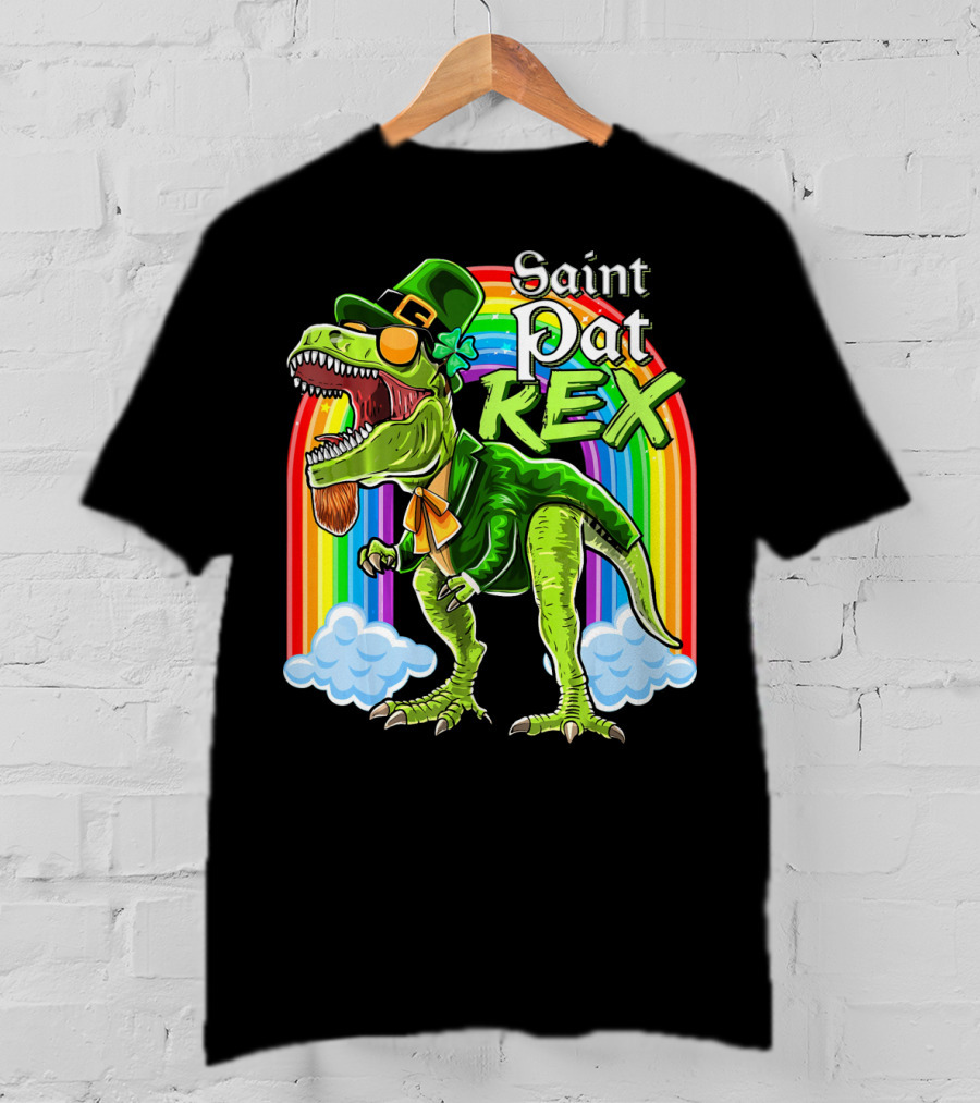 Saint Pat Rex Dinosaur Leprechaun Rainbow T-Shirt