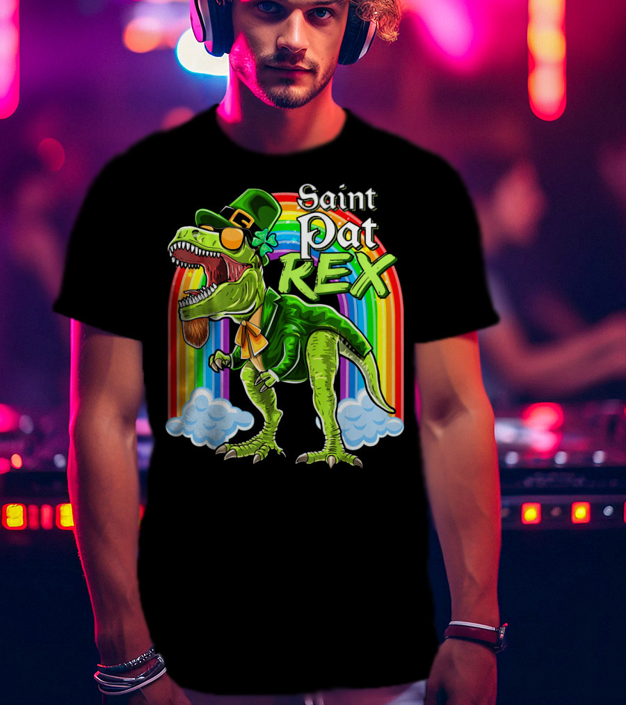 Saint Pat Rex Dinosaur Leprechaun Rainbow T-Shirt