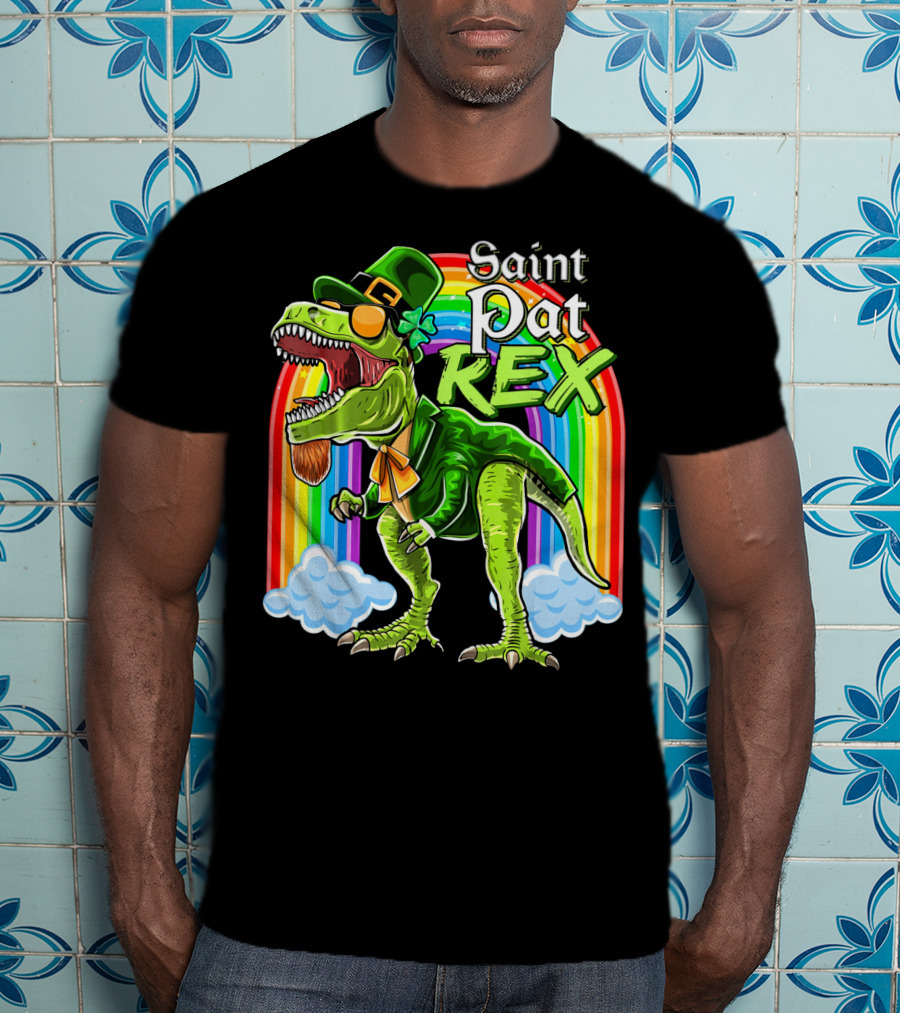 Saint Pat Rex Dinosaur Leprechaun Rainbow T-Shirt