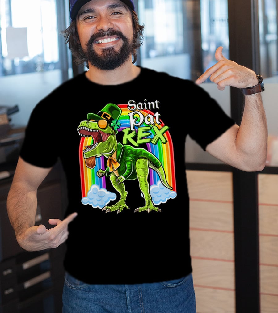 Saint Pat Rex Dinosaur Leprechaun Rainbow T-Shirt