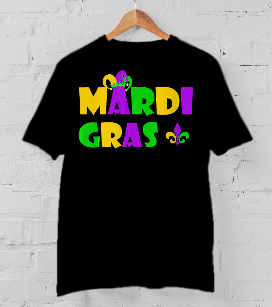 Mardi Gras Fun Party With Crown And Fleur-de-Lis T-Shirt