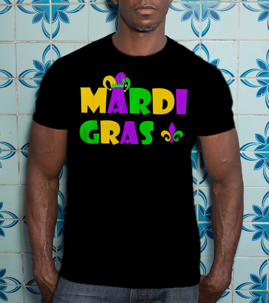 Mardi Gras Fun Party With Crown And Fleur-de-Lis T-Shirt