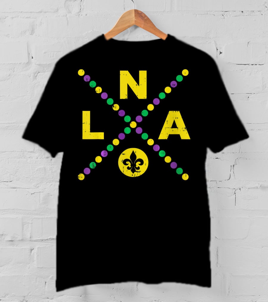 NOLA New Orleans Louisiana Jester Fleur-de-Lis Mardi Gras Colors T-Shirt