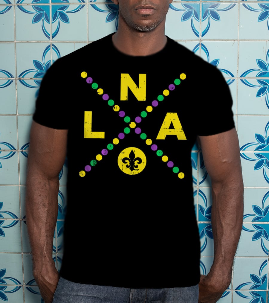 NOLA New Orleans Louisiana Jester Fleur-de-Lis Mardi Gras Colors T-Shirt