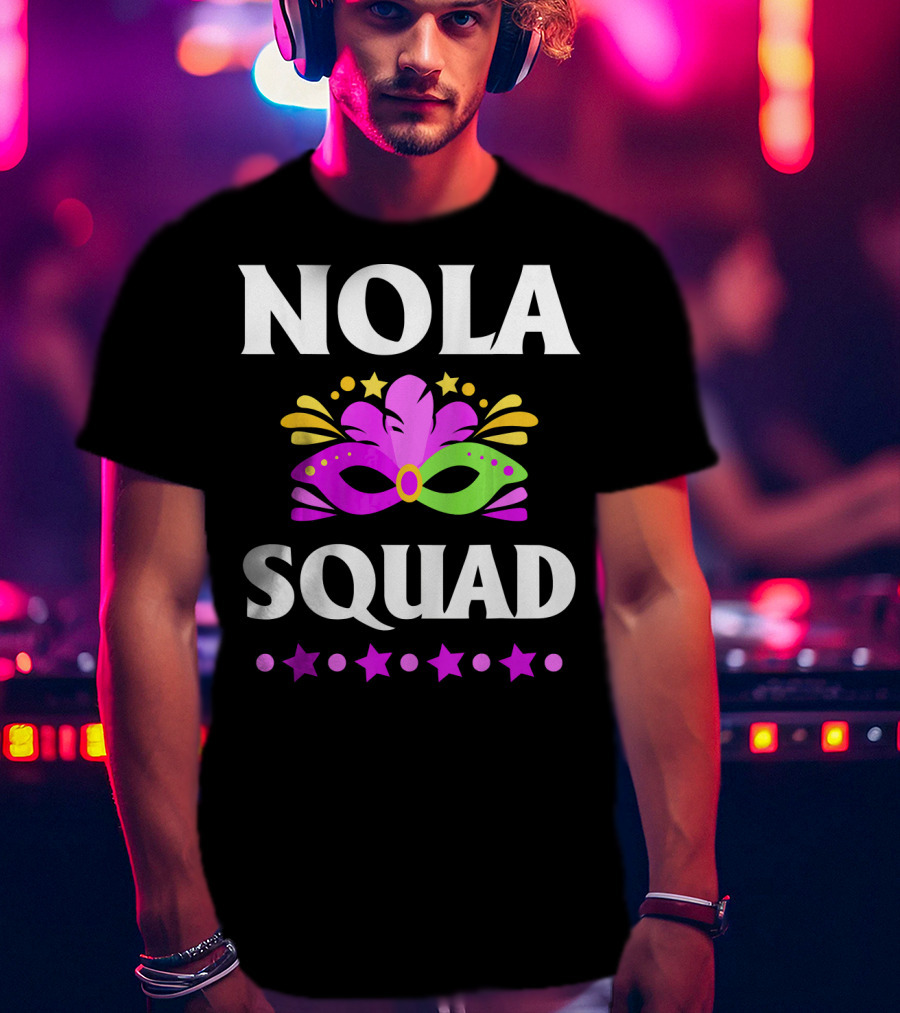Nola Squad Mardi Gras Mask Stars T-Shirt