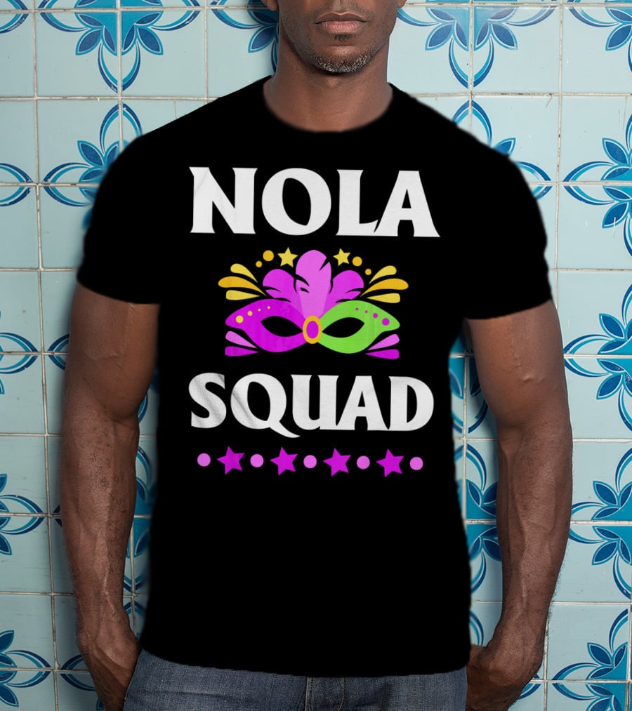 Nola Squad Mardi Gras Mask Stars T-Shirt