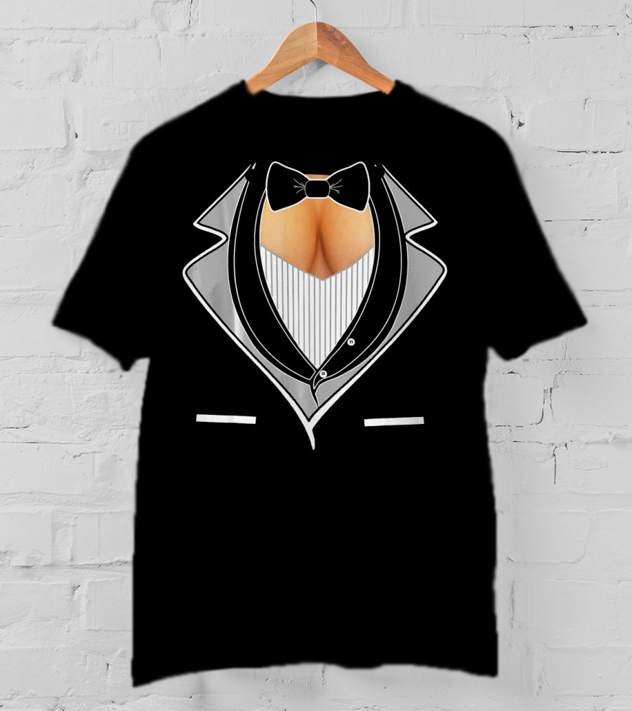 Funny Ladies Cleavage Tuxedo Party Special Bow Tie T-Shirt