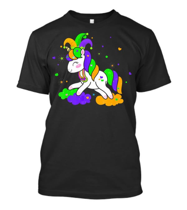 Unicorn Mardi Gras Party Rainbow Mask Beads T-Shirt