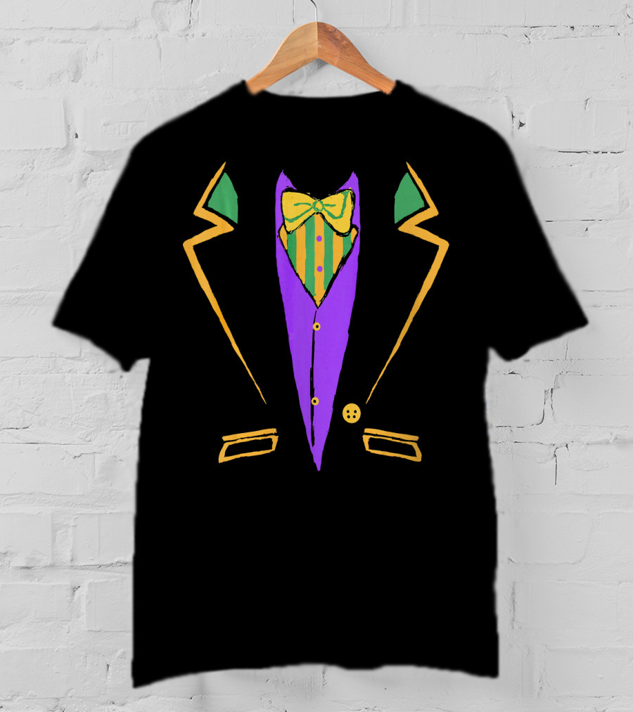 Funny Mardi Gras Tuxedo Costume Carnival With Bow Tie T-Shirt