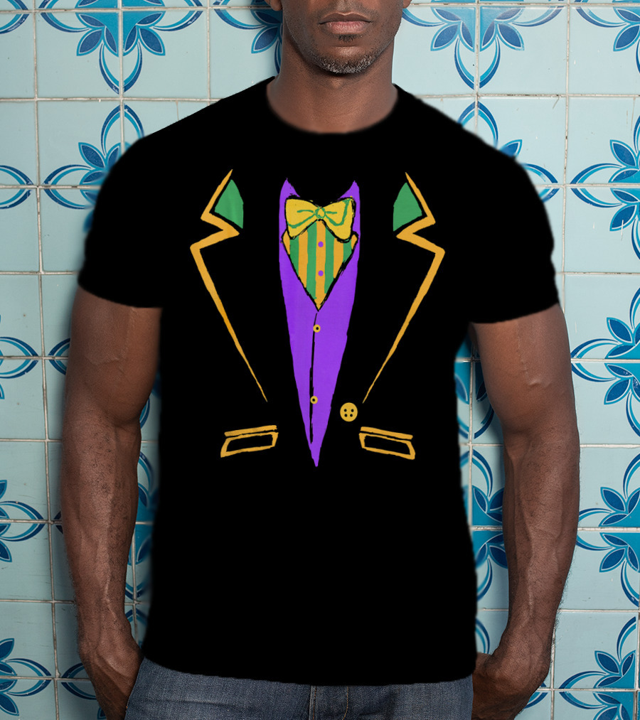 Funny Mardi Gras Tuxedo Costume Carnival With Bow Tie T-Shirt