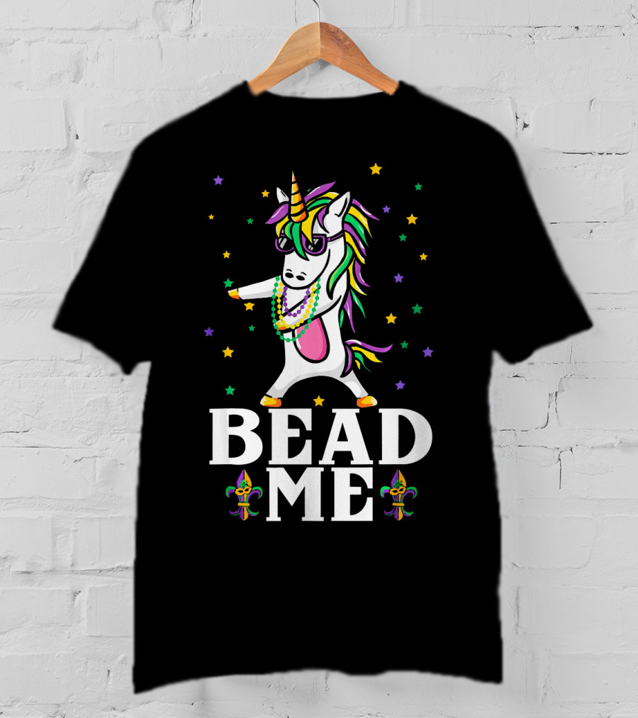 Mardi Gras Unicorn Dabbing Bead Me Stars And Fleur-de-Lis T-Shirt