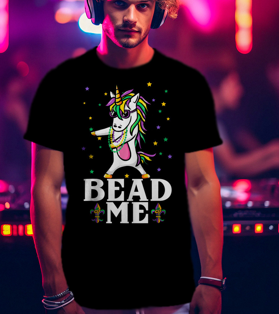 Mardi Gras Unicorn Dabbing Bead Me Stars And Fleur-de-Lis T-Shirt