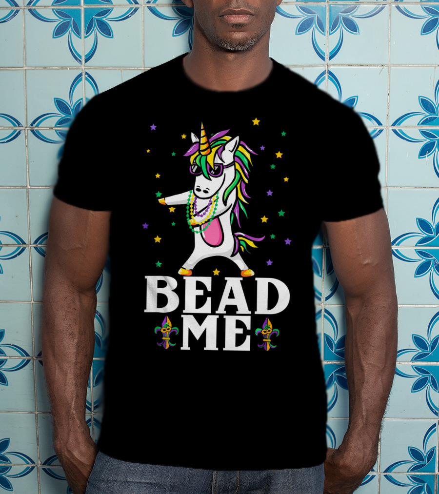 Mardi Gras Unicorn Dabbing Bead Me Stars And Fleur-de-Lis T-Shirt