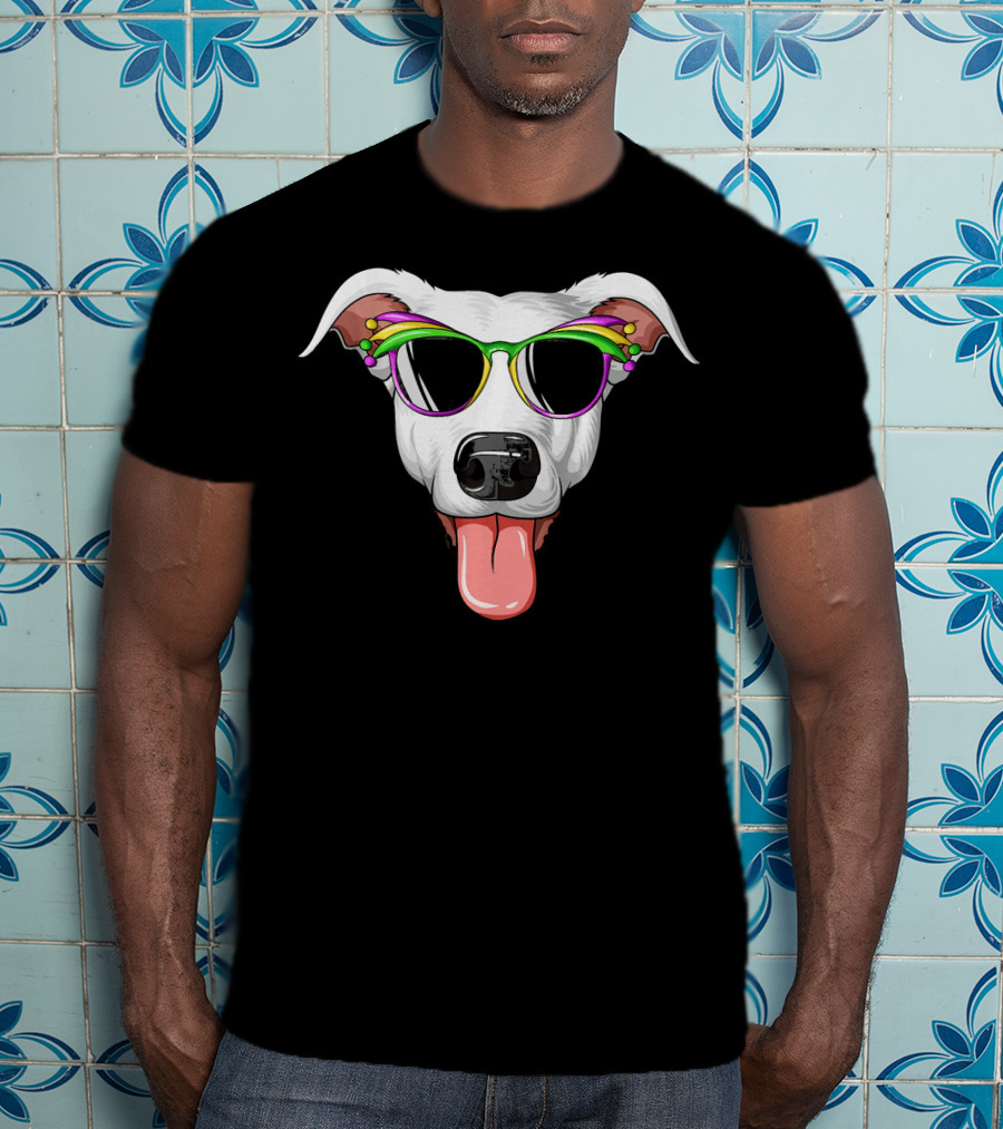 Greyhound Mardi Gras Carnival Mask Dog With Sunglasses T-Shirt