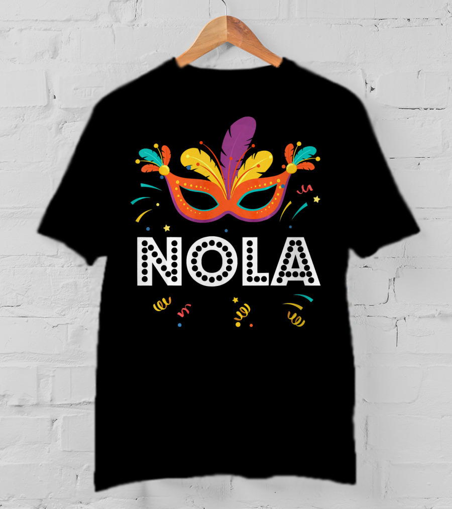 NOLA Mardi Gras Colorful Mask And Confetti T-Shirt