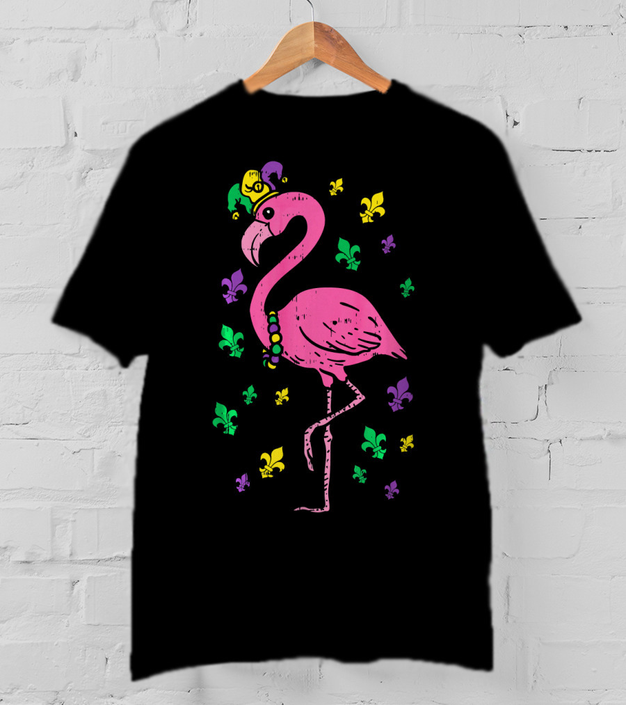 Jester Pink Flamingo Bird Animal Cute Fleur De Lis T-Shirt
