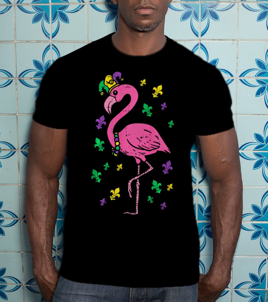 Jester Pink Flamingo Bird Animal Cute Fleur De Lis T-Shirt