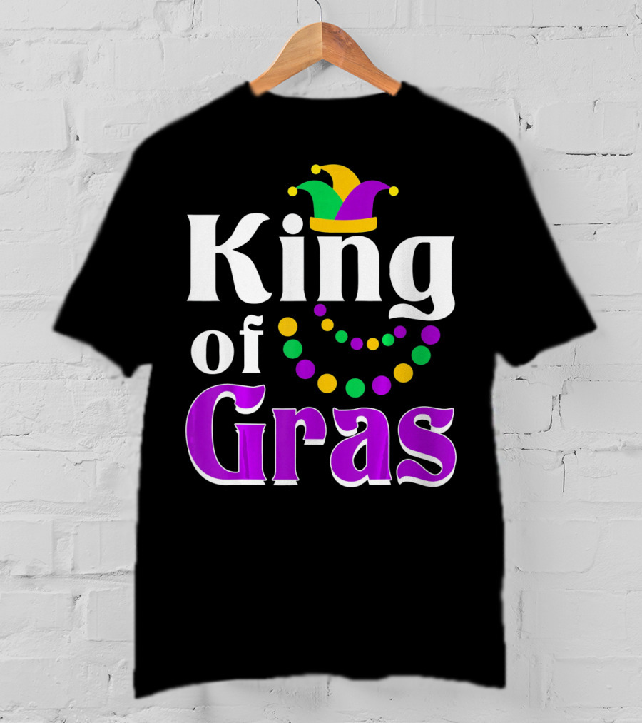 King Of Gras Funny Mardi Gras Couples Co Jokester Hat And Beads T-Shirt