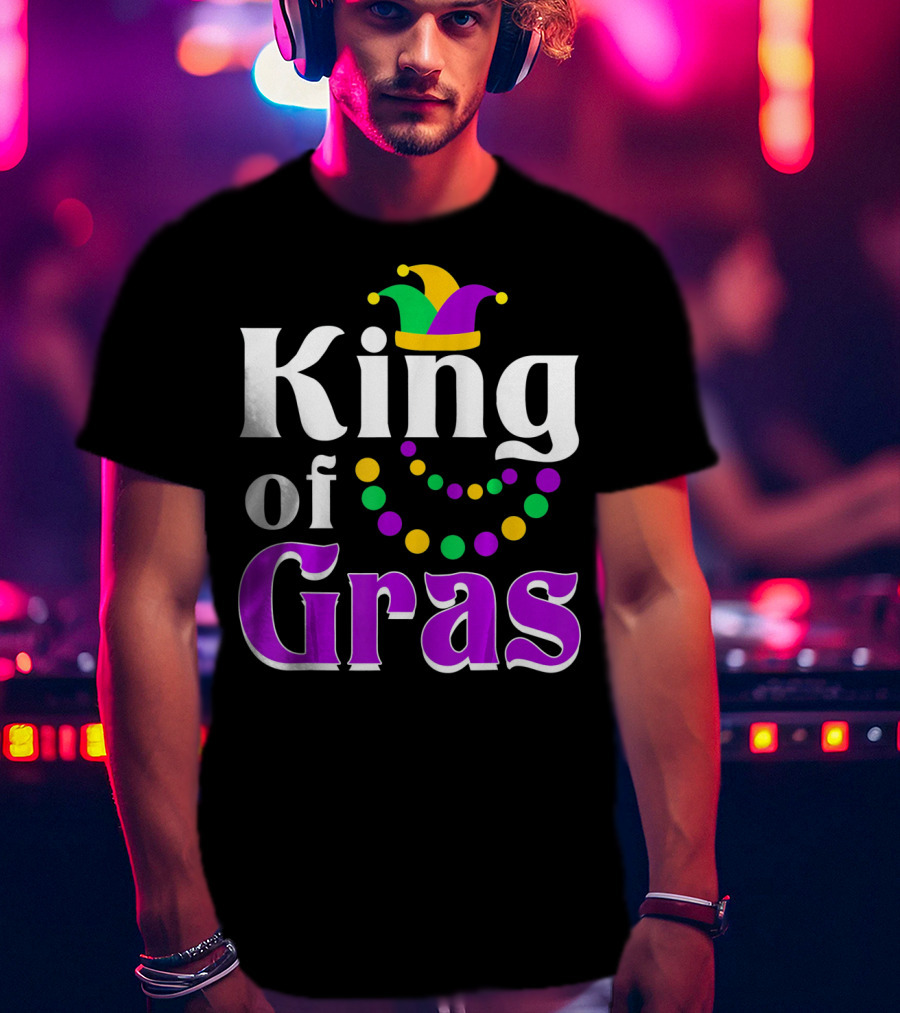 King Of Gras Funny Mardi Gras Couples Co Jokester Hat And Beads T-Shirt