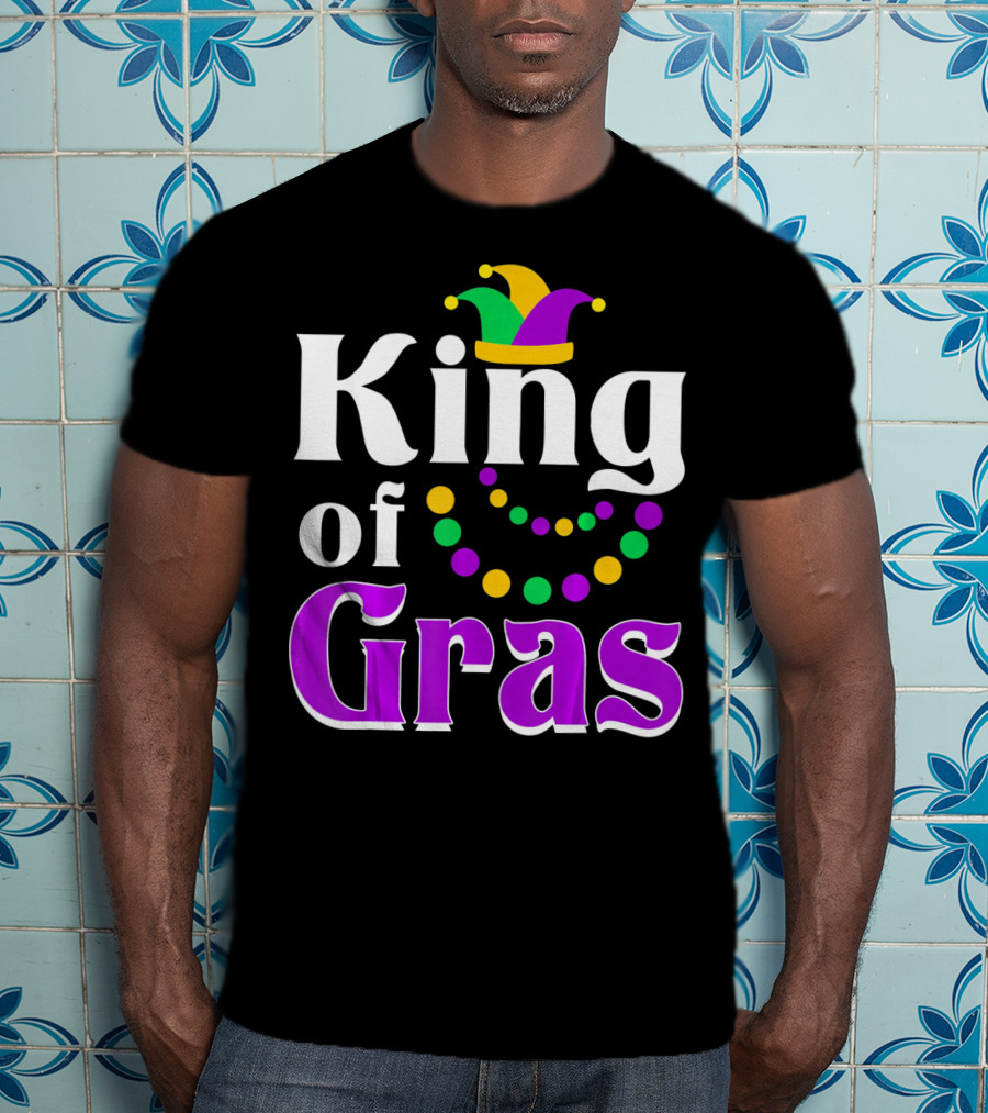 King Of Gras Funny Mardi Gras Couples Co Jokester Hat And Beads T-Shirt