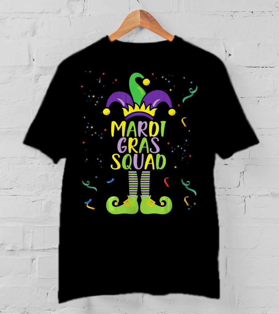 Mardi Gras Squad Costume Jester Hat And Shoes T-Shirt