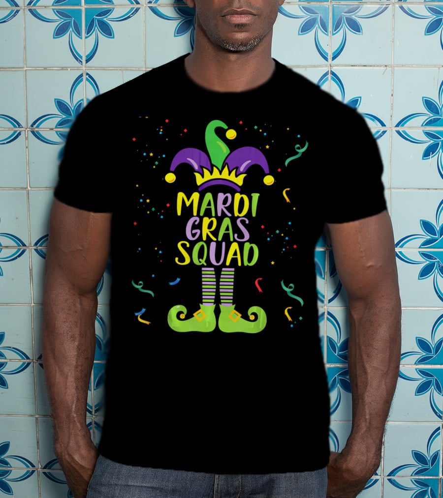 Mardi Gras Squad Costume Jester Hat And Shoes T-Shirt