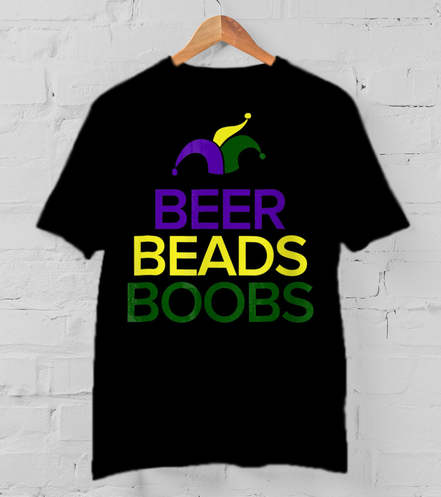 Beer Beads Boobs Mardi Gras Jester Hat T-Shirt