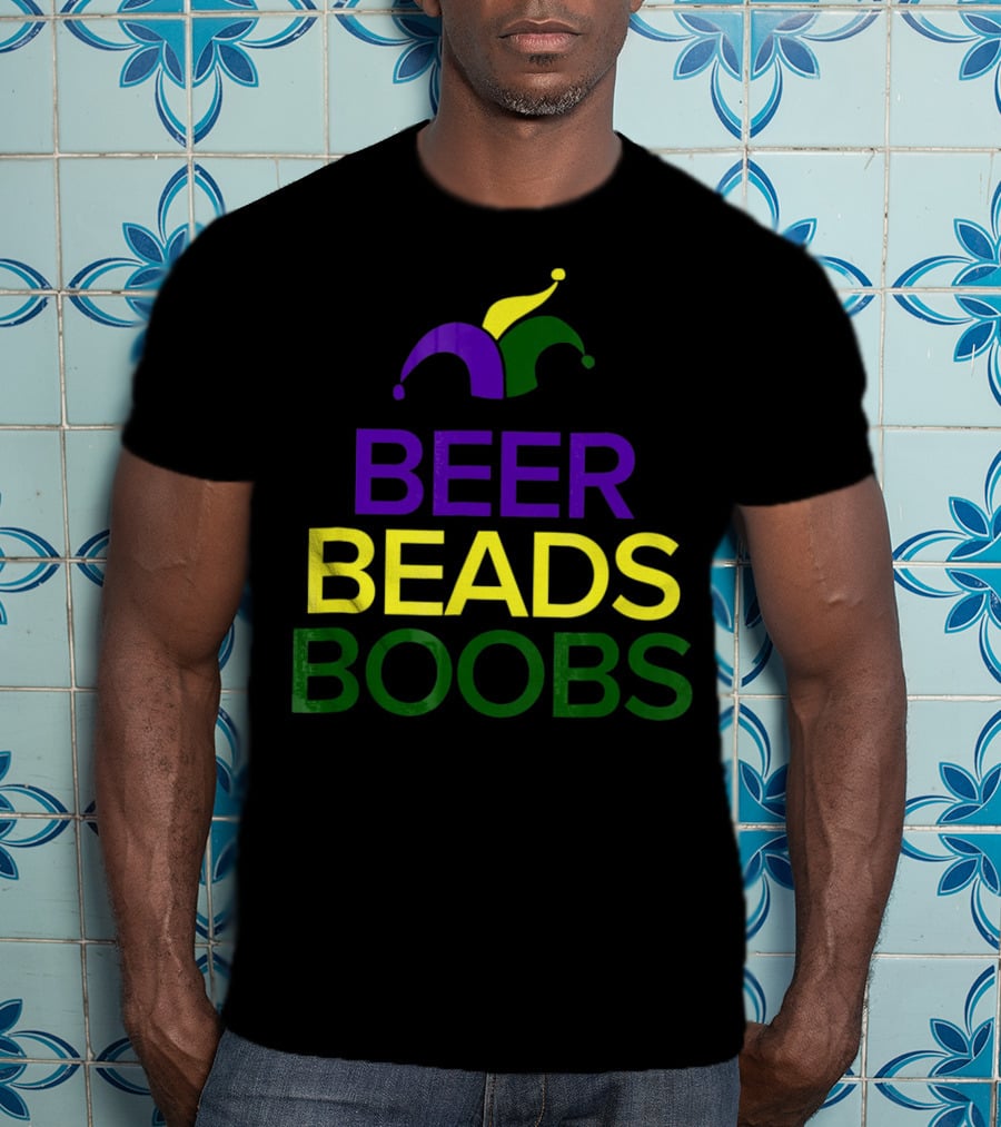 Beer Beads Boobs Mardi Gras Jester Hat T-Shirt