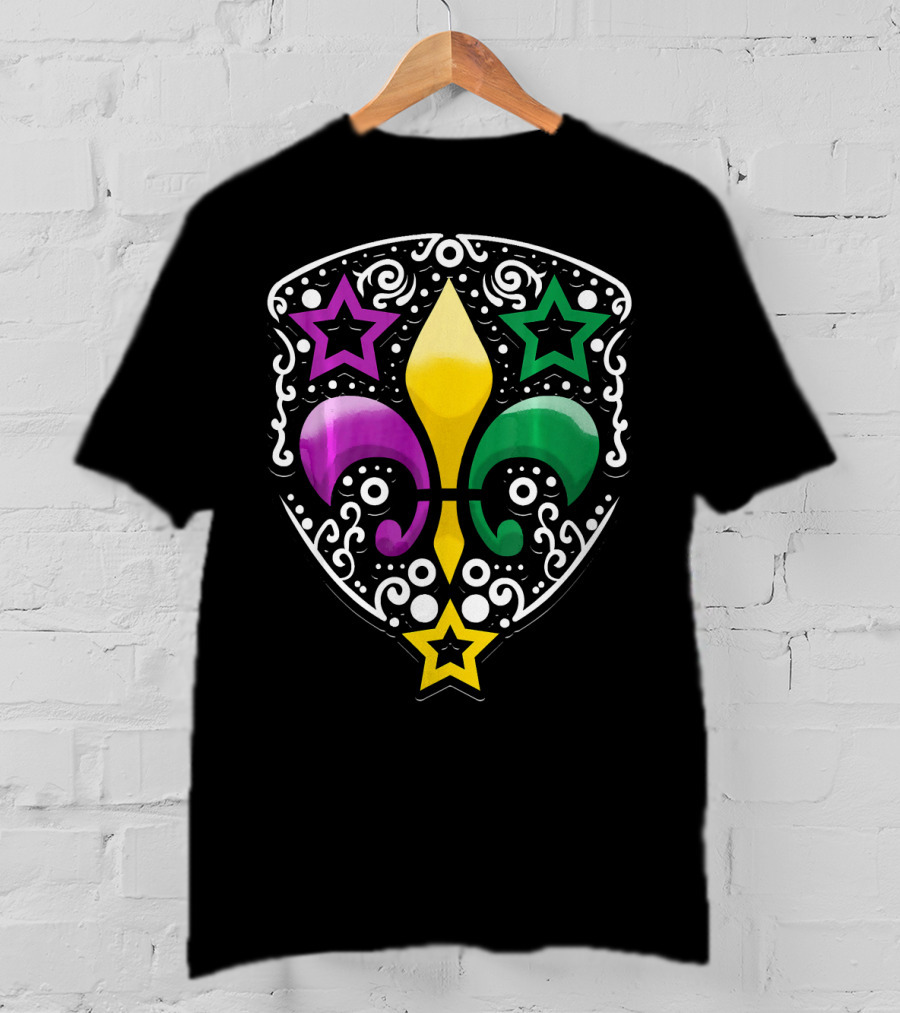 Mardi Gras Fleur De Lis Colorful Stars Lily T-Shirt