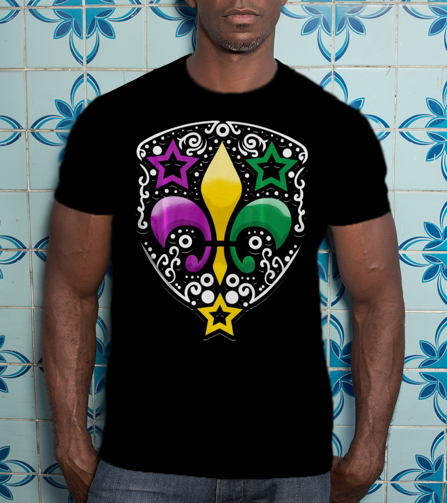 Mardi Gras Fleur De Lis Colorful Stars Lily T-Shirt