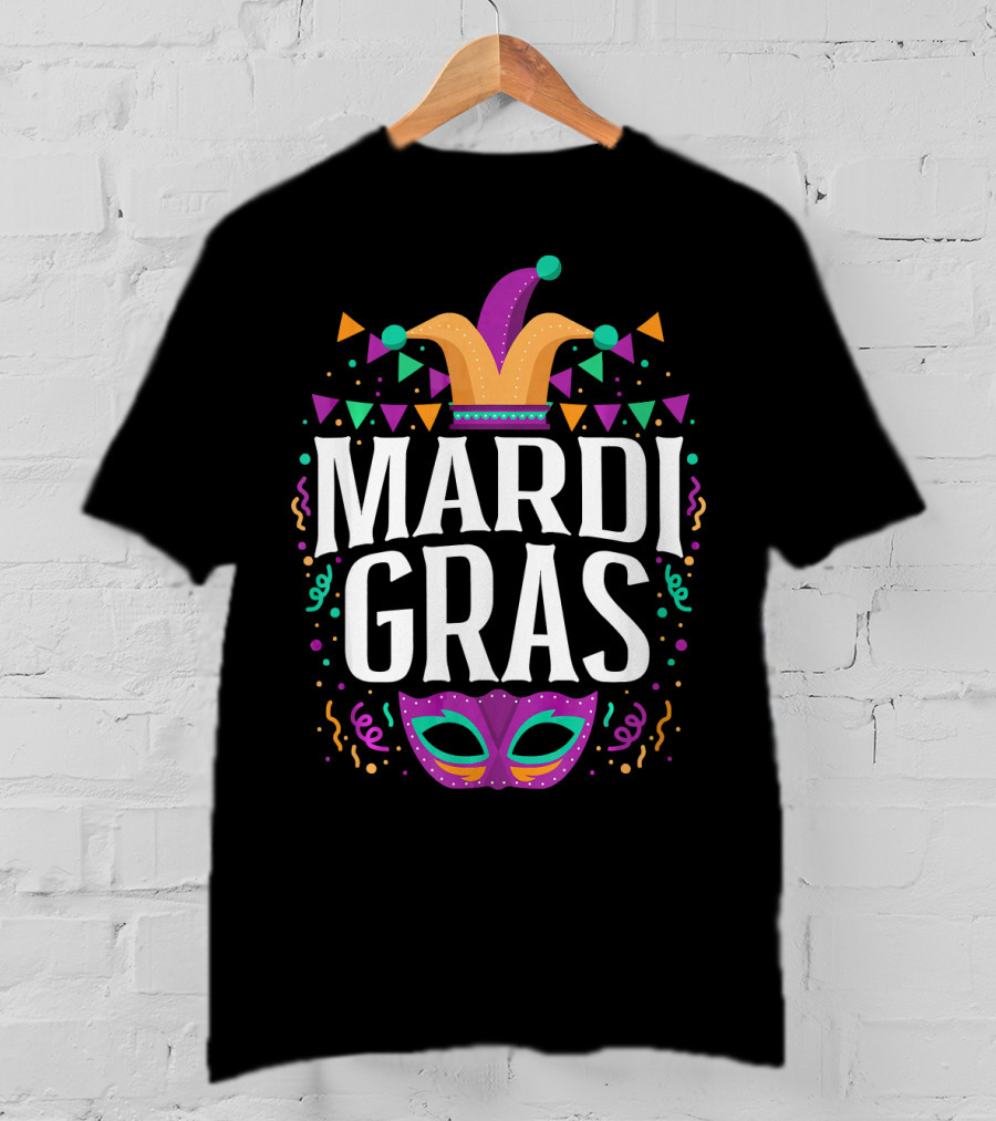 Mardi Gras Jester Hat And Party Mask T-Shirt