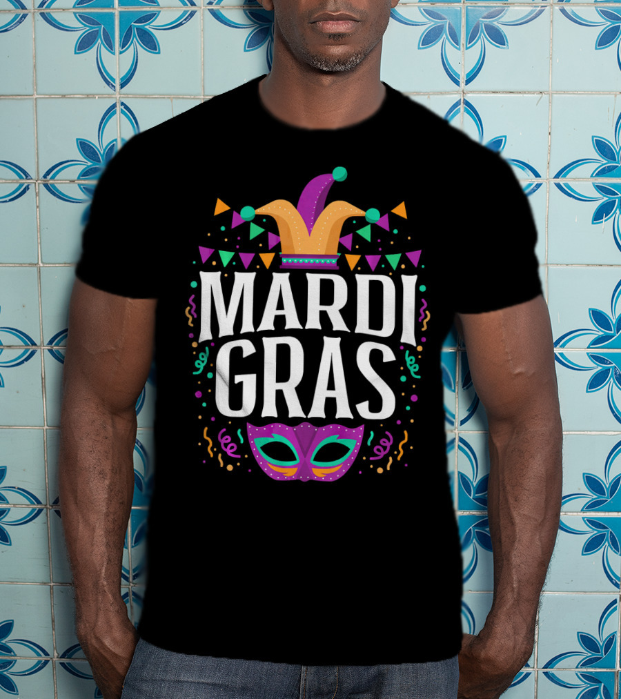 Mardi Gras Jester Hat And Party Mask T-Shirt