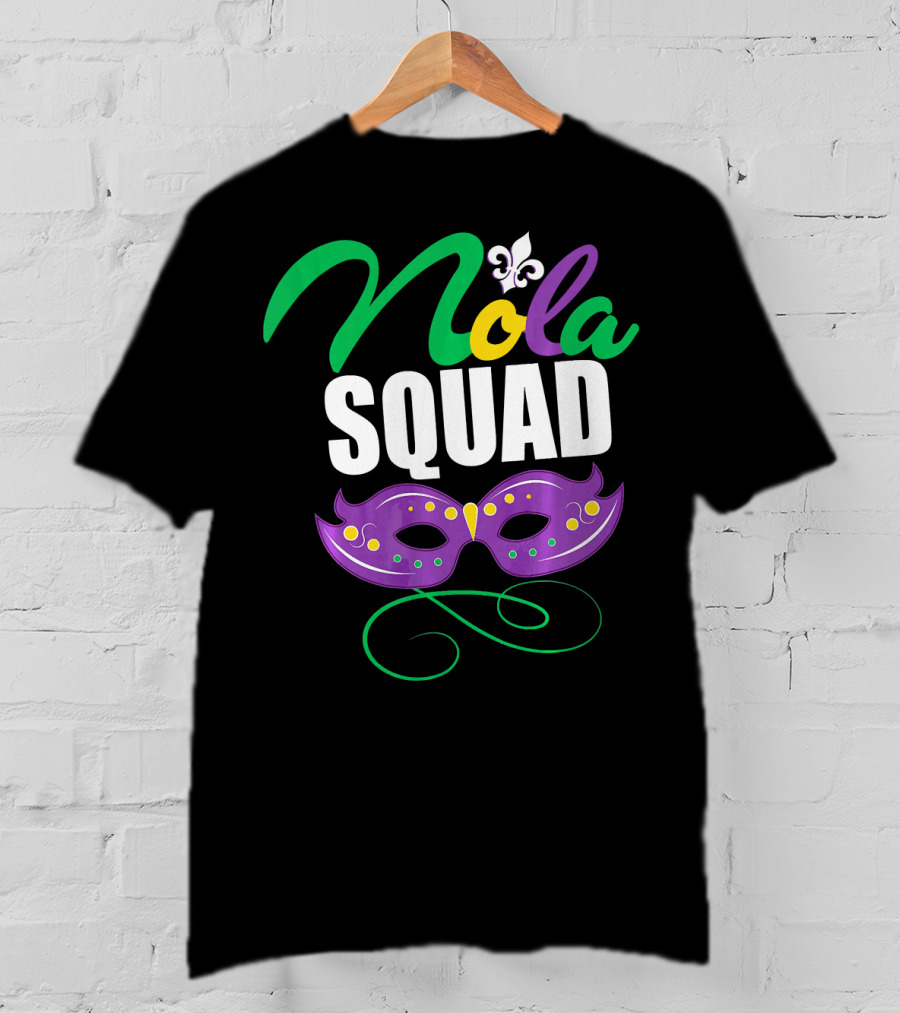 Nola Squad Mardi Gras New Orleans Purple Mask Fleur-de-Lis T-Shirt
