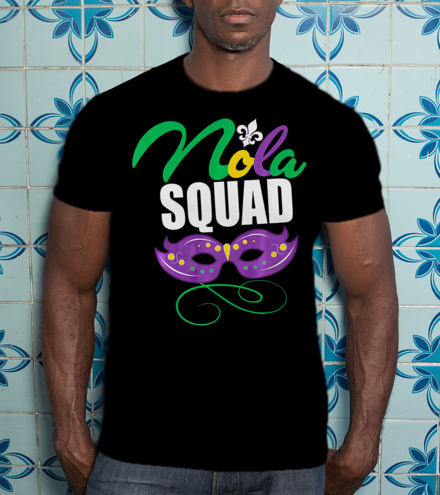 Nola Squad Mardi Gras New Orleans Purple Mask Fleur-de-Lis T-Shirt