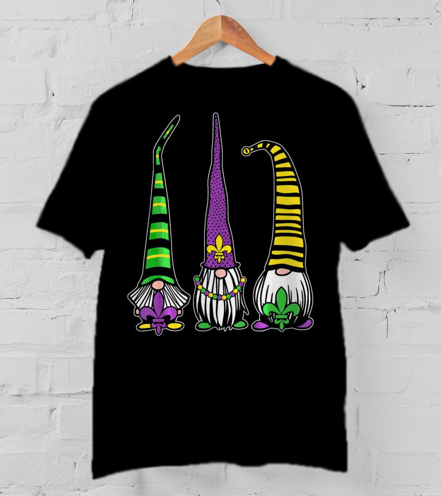 Cute Gnomes Mardi Gras Tuesday Gnome Bea Festival Fleur De Lis T-Shirt